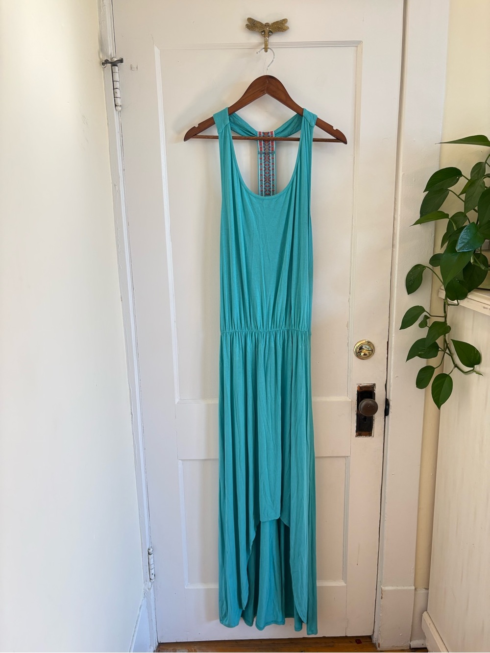 WRANGLER Turquoise Hi-Low Maxi Dress with Racerback‎ Detail Large